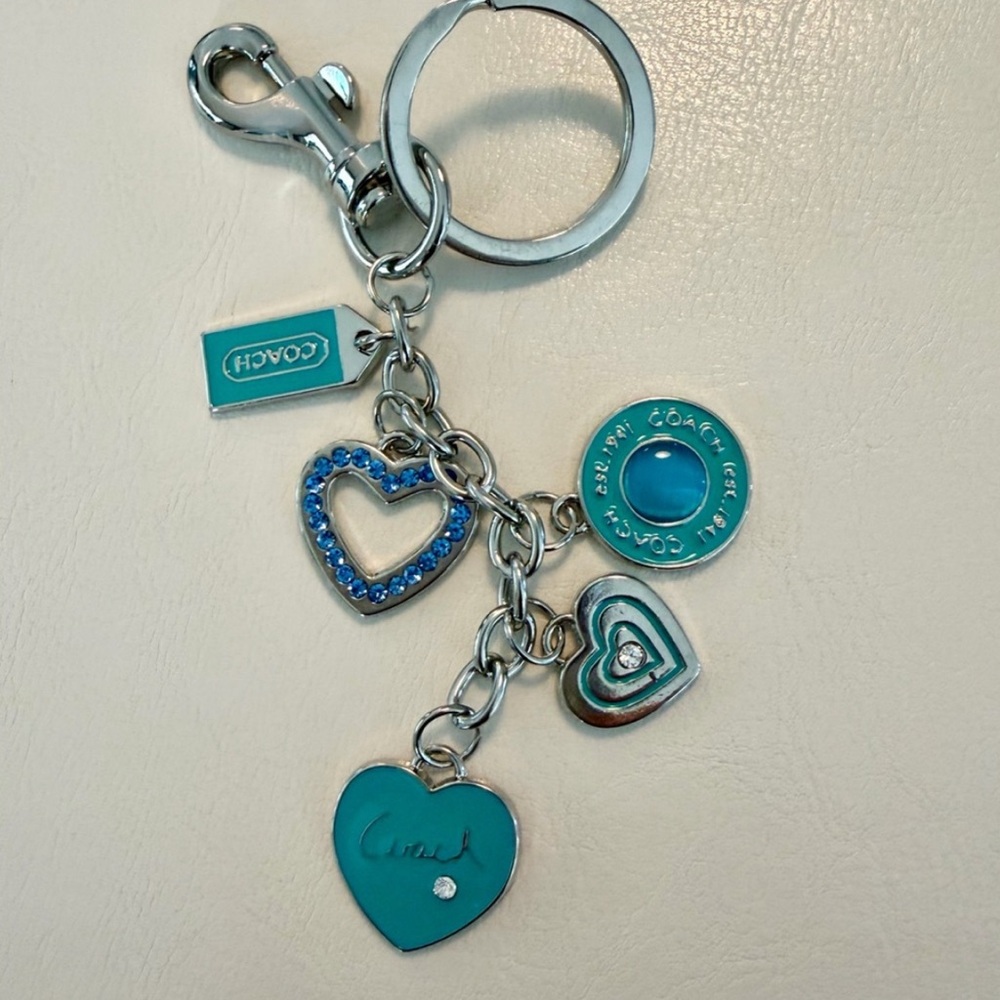 Coach Silver and Teal Charm Key Holder